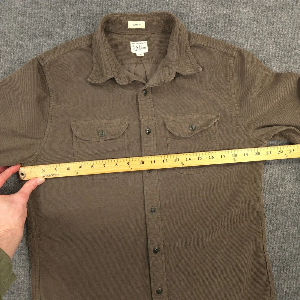 J Crew Corduroy Work Shirt‎ Mens Small Fatigue Brown Garment Dyed Classic Fit